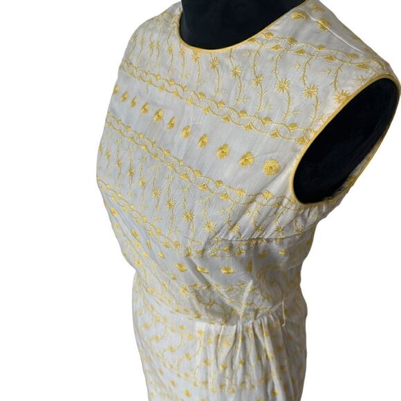 Authentic Vintage Elinor Porter 1950’s Yellow & Cream Embroidered Prairie Dress - Picture 9 of 16